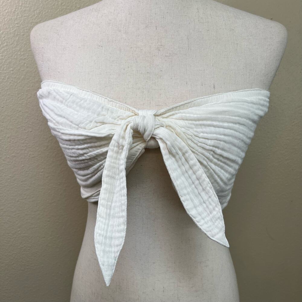 Anthropologie White Strapless Tie-Front Blouse